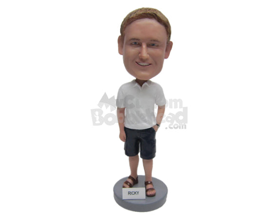 Dude Wearing a T-Shirt and Short Pants with Slippers Personalized Bobblehead Dude Wearing a T-Shirt and Short Pants with Slippers Personalized Bobblehead